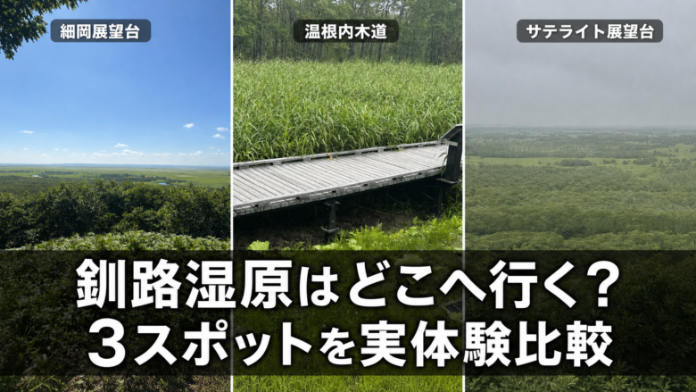 細岡展望台・温根内木道・サテライト展望台を比較した釧路湿原記事のアイキャッチ