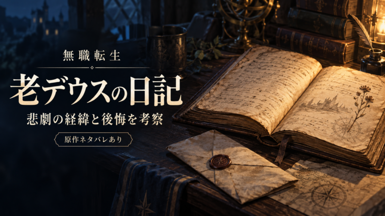 古びた日記と封書を描いた、無職転生・老デウスの日記の考察記事のアイキャッチ